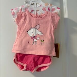 Pink Tee & Shorts Matching Set 3 piece 0-3 mo